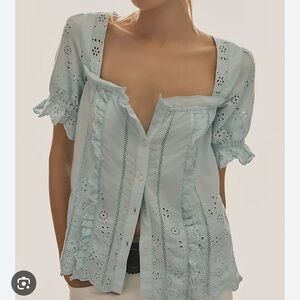 Anthropologie Puff-Sleeve Eyelet Top